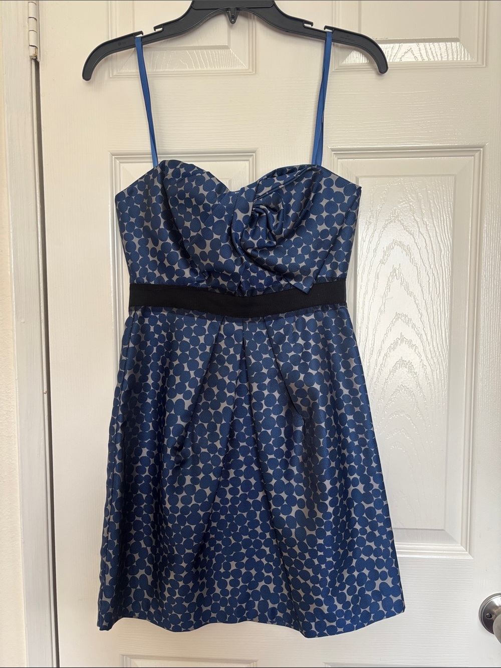 BCBGMaxAzria Blue and Black Polka Dot Fit-and-Flare Dress